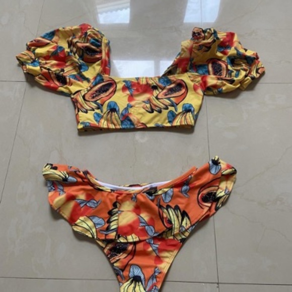 puffy sleeves two piece bikini print size S - Picture 3 of 3